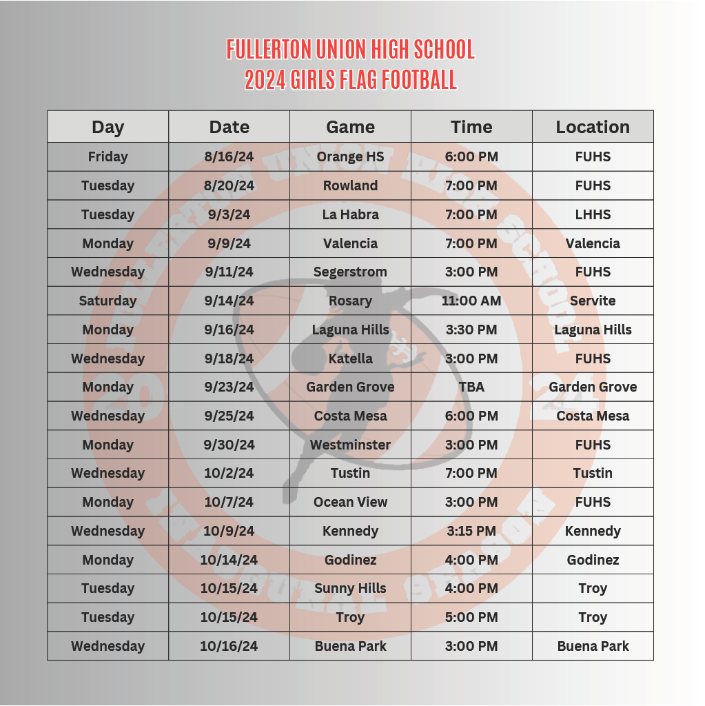 Girls Flag Football Schedule